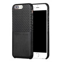 Оригинален гръб X-level Card Case за Apple iPhone 7 Plus - черен / кожа и карбон