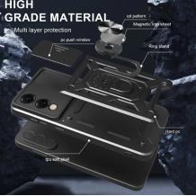 Удароустойчив гръб TPU кейс Slide Camera Case Magnetic Finger Ring Car Holder за Samsung Galaxy S25 Edge - черен