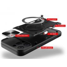 Удароустойчив гръб TPU кейс Slide Camera Case Magnetic Finger Ring Car Holder за Samsung Galaxy S25 Ultra - черен