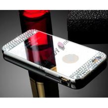 Луксозен алуминиев бъмпер с твърд гръб и камъни за Apple iPhone 5 / iPhone 5S / iPhone SE - сребрист / огледален
