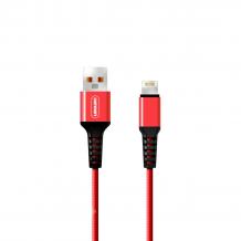 USB кабел DENMEN Lightning D02L 2.4A за зареждане и пренос на данни - червен