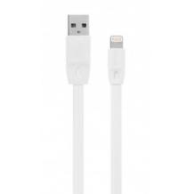 Оригинален USB кабел REMAX RC-001i 1m / USB Charging Cable за Apple iPhone 5 / iPhone 5S / iPhone SE / iPhone 6 / iPhone 6 Plus / iPhone 7 / iPhone 7 Plus - Бял / плосък