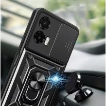 Удароустойчив гръб TPU кейс Slide Camera Case Magnetic Finger Ring Car Holder за Motorola Moto G24 / G04 / E14 - черен