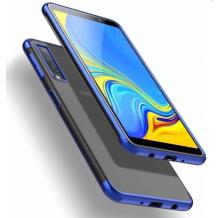 Луксозен силиконов калъф / гръб / TPU за Samsung A50 / A30S / A50S - прозрачен / син кант