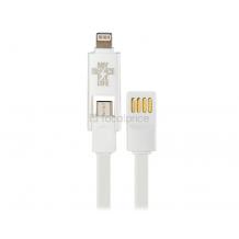 USB Data кабел REMAX за зареждане и пренос на данни 2 в 1 за Apple iPhone 5 / 5S , iPone 6 / iPhone 6 plus / Samsung Micro USB - бял