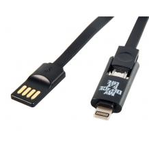 USB Data кабел REMAX за зареждане и пренос на данни 2 в 1 за Apple iPhone 5 / 5S , iPone 6 / iPhone 6 plus / Samsung / HTC / LG / Micro USB - черен