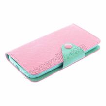 Луксозен кожен калъф Flip тефтер COOL за Apple iPhone 5 / 5S - розово и синьо