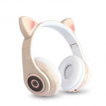 Стерео LED слушалки Bluetooth Cat Ear CT-86 / Wireless Headphones / безжични LED слушалки Cat Ear CT-86 - кремави