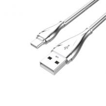 Оригинален USB кабел LDNIO Type-C USB Cable LS-28 ZINC ALLOY за Samsung, LG, HTC, Sony, Lenovo и други - сребрист / 1 метър