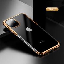 Луксозен твърд гръб Baseus Glitter Clear Case за Apple iPhone 11 Pro 5.8 - прозрачен / златист кант