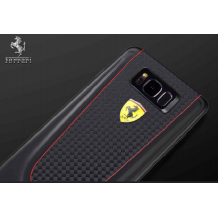 Оригинален кожен твърд гръб Ferrari за Samsung Galaxy S8 Plus G955 - черен / carbon