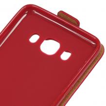 Кожен калъф Flip тефтер Flexi със силиконов гръб за Samsung Galaxy J5 2016 J510 - червен