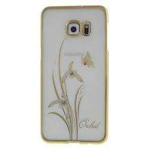 Луксозен твърд гръб KINGXBAR Swarovski Diamond за Samsung Galaxy S7 G930 - прозрачен със златен кант / Grchid
