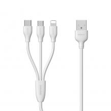 Оригинален USB кабел REMAX Suda 3in1 RC-109th Micro USB, iOS Charging Cable / Type-C / 1.0м - бял
