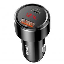 Универсално зарядно за кола Baseus LED Display Dual USB & USB-C QC 4.0 Car Charger 45W 12V - черно