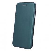 Луксозен кожен калъф Flip тефтер със стойка OPEN за Samsung Galaxy A51 - тъмно зелен