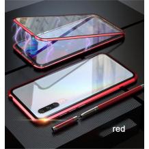 Магнитен калъф Bumper Case 360° FULL за Samsung Galaxy A70 - прозрачен / червена рамка