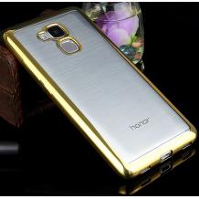 Луксозен силиконов калъф / гръб / TPU за Huawei Honor 5C / Honor 7 Lite - прозрачен / златист кант
