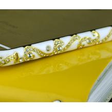 Луксозен метален бъмпер / Bumper за Apple iPhone 6 4.7" - златен / бял с камъни