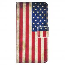 Кожен калъф Flip тефтер Flexi със стойка за Samsung Galaxy A3 2016 A310 - Retro American Flag