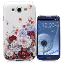 Луксозен предпазен капак / твърд гръб / с камъни за Samsung Galaxy S3 I9300 / SIII I9300 - пъстри цветя