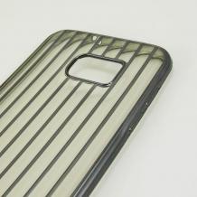 Силиконов калъф / гръб / TPU 3D за Samsung Galaxy S7 Edge G935 - прозрачен / тъмно сив кант