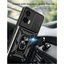 Удароустойчив гръб TPU кейс Slide Camera Case Magnetic Finger Ring Car Holder за Motorola Moto G35 5G - черен