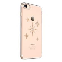 Луксозен твърд гръб KINGXBAR Swarovski Diamond за Apple iPhone 7 - прозрачен със златист кант / звездички