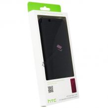 Луксозен калъф със силиконов капак / Dot View за HTC Desire 620 - черен