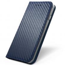 Кожен калъф Flip тефтер със стойка за Samsung Galaxy S7 Edge G935 - тъмно син / Carbon