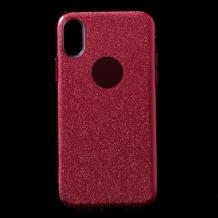 Луксозен силиконов гръб за Apple iPhone X - червен / брокат