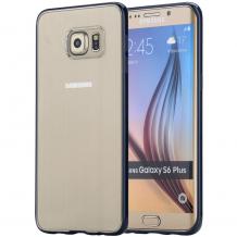 Луксозен калъф ROCK Pure Series Ultra Thin Case за Samsung Galaxy S6 Edge+ G928 / S6 Edge Plus - прозрачен със тъмно син кант