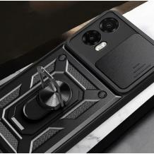 Удароустойчив гръб TPU кейс Slide Camera Case Magnetic Finger Ring Car Holder за Motorola Moto G24 / G04 / E14 - черен