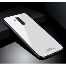 Луксозен стъклен твърд гръб за Huawei Mate 20 Lite - бял