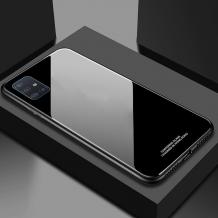 Луксозен стъклен твърд гръб за Samsung Galaxy A71 - черен
