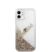 Оригинален гръб 3D Guess Glitter Case за Apple iPhone 12 /12 Pro 6.1'' - златист надпис / златист брокат