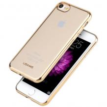 Луксозен силиконов калъф / гръб / TPU USAMS Kim Series за Apple iPhone 7 - прозрачен / златист кант
