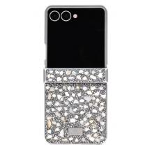 Оригинален твърд гръб / кейс / Swarovski за Samsung Galaxy Z Flip 7 - сребристи камъни