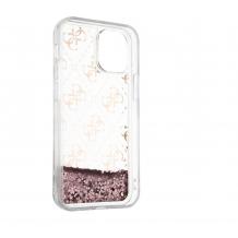 Луксозен гръб 3D Guess Glitter Case за Apple iPhone 12 mini 5.4" - прозрачен / розов брокат