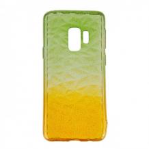 Луксозен силиконов калъф / гръб / TPU за Samsung Galaxy J6 Plus 2018 - призма / зелено и жълто / брокат