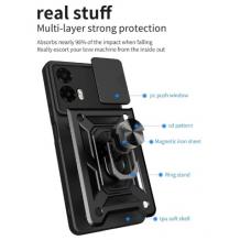 Удароустойчив гръб TPU кейс Slide Camera Case Magnetic Finger Ring Car Holder за Motorola Moto G35 5G - черен