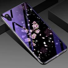Луксозен стъклен твърд гръб със силиконов кант за Samsung Galaxy A10/M10 - лилави цветя