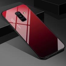 Луксозен стъклен твърд гръб за Samsung Galaxy A6 Plus 2018 - преливащ / червено и черно