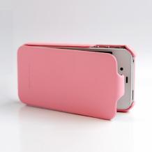 Луксозен кожен калъф Flip за Apple iPhone 4 / 4s - розов HOCO
