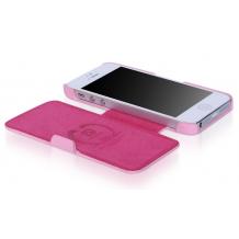 Луксозен кожен калъф Flip HOCO за Apple iPhone 5 / 5S - розов