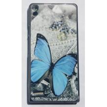 Силиконов калъф / гръб / TPU за Huawei Ascend P6 - сив / синя пеперуда