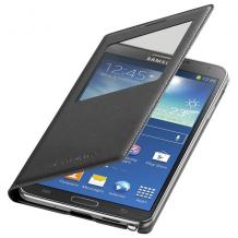 Оригинален кожен калъф S-View Cover / EF-CN900BBEGWW за Samsung Galaxy Note 3 N9005 - черен