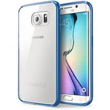 Оригинален твърд гръб Clear Cover за Samsung Galaxy S6 Edge G925 - прозрачен със син кант