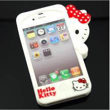 Силиконов калъф / гръб / TPU 3D за Apple iPhone 4 / 4S - Lovely Hide Hello Kitty / бял
