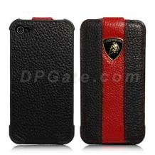 Кожен калъф Flip тефтер за Apple iPhone 4 / 4S - Lamborghini / черен с червено